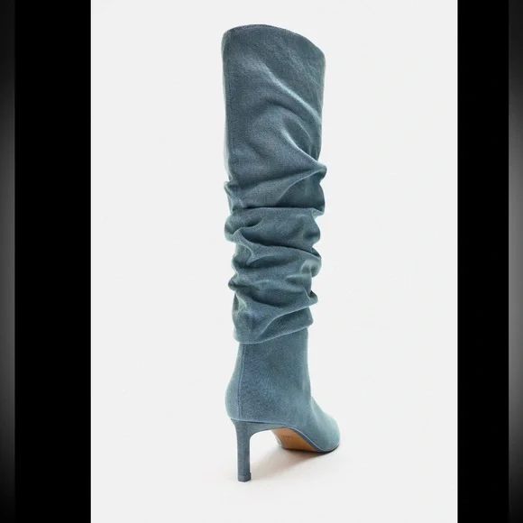 ZARA SLOUCHY DENIM BOOTS - Picture 8 of 16